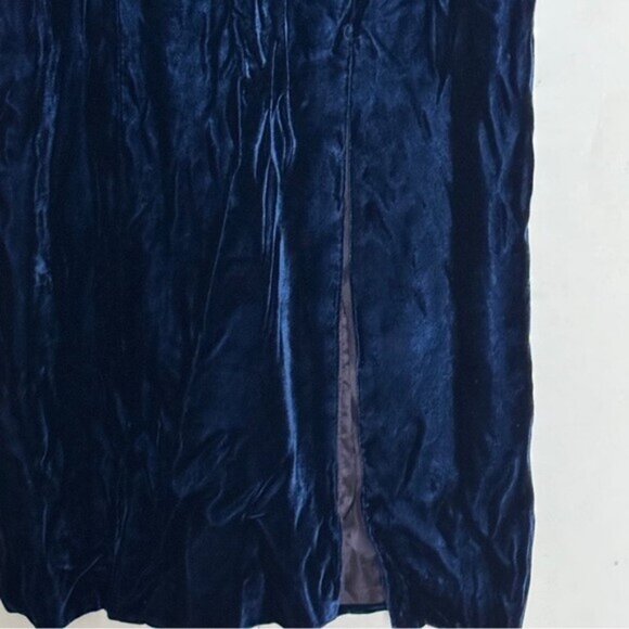 Williams Dark Blue Lined Velvet Maxi Dress with Slit Plunging Scallop Neckline S - Picture 4 of 16